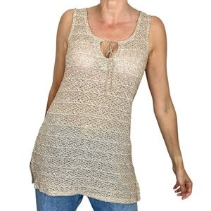 Vintage Canadian made beige tan open knit sequin sleeveless tunic tank top